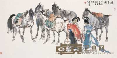 刘大为 癸酉(1993)年作 游春图 镜心 67.5×135cm